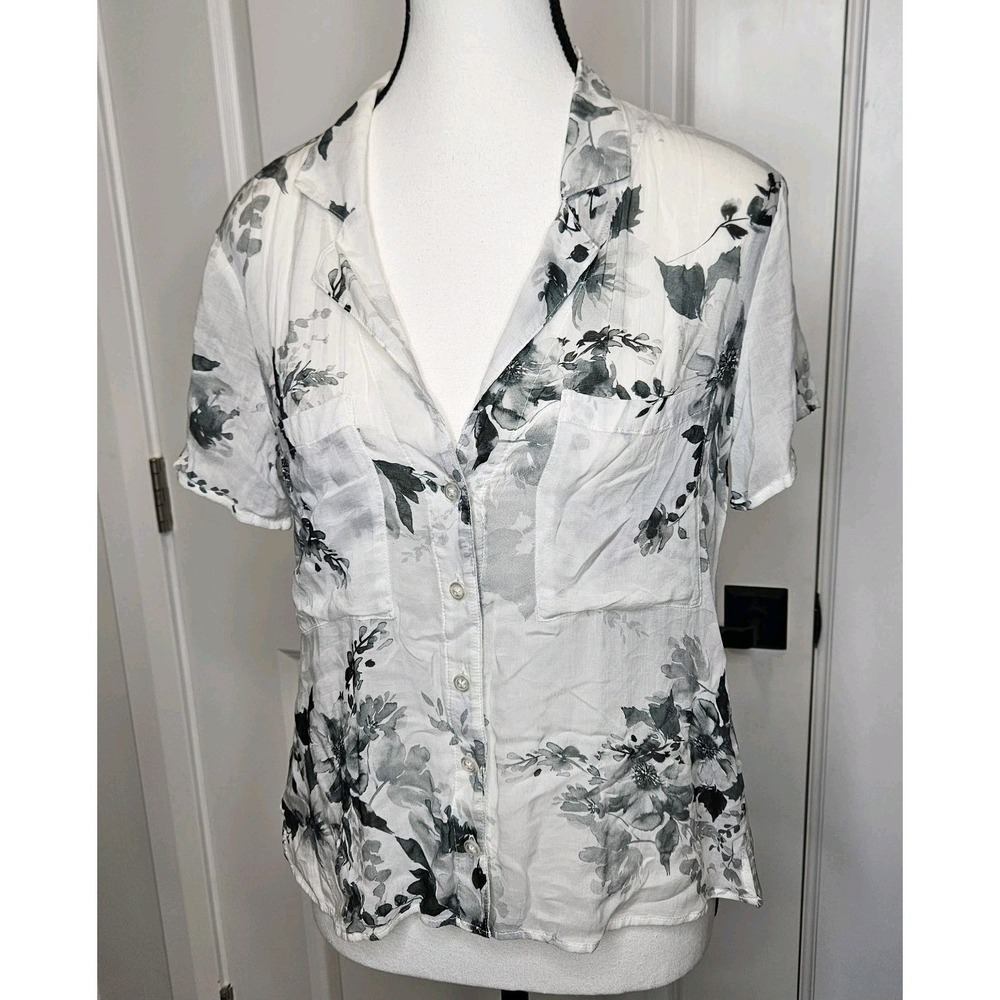 NWOT Cloth And Stone Anthropologie Button Up Blouse Size XSP‎ Sheer Floral Rayon